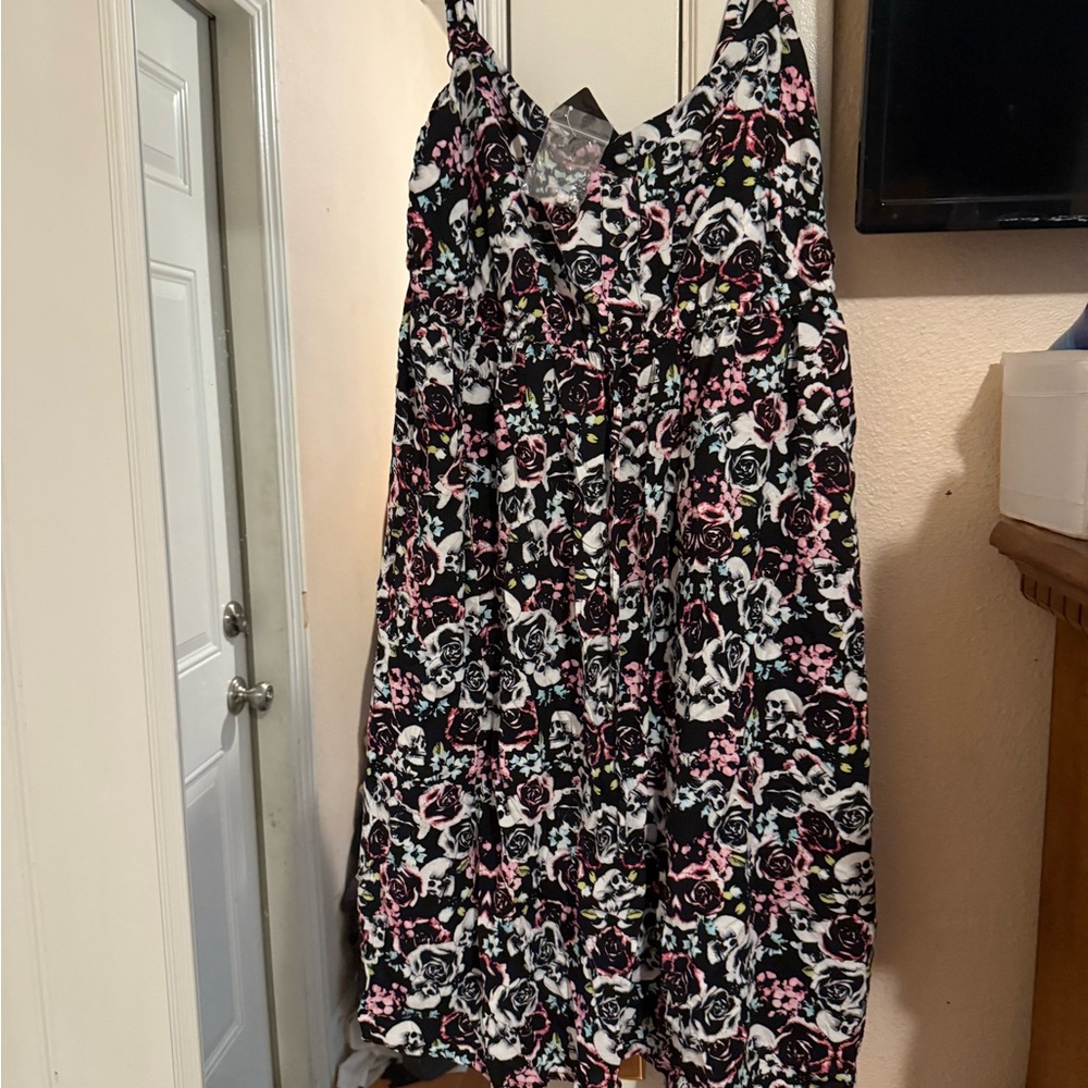 Torrid Black and Pink Floral Skull Dress